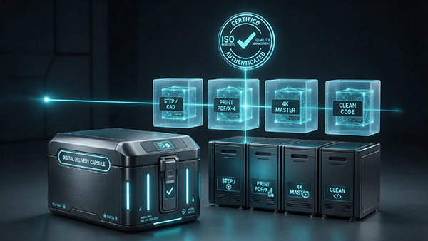 Support de stockage : livraison des fichiers natifs STEP, PDF/X-4 et masters 4K